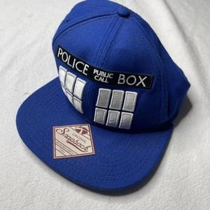 Doctor Who Police Public Call Box Baseball Cap hat blue Snap Back 2015 Used
